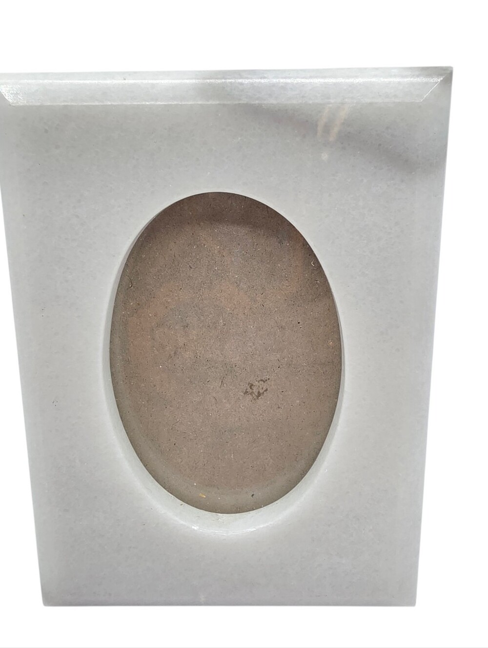 Vintage White Grey Marble Mini Picture Frame Oval Opening Cottage Chic Classic